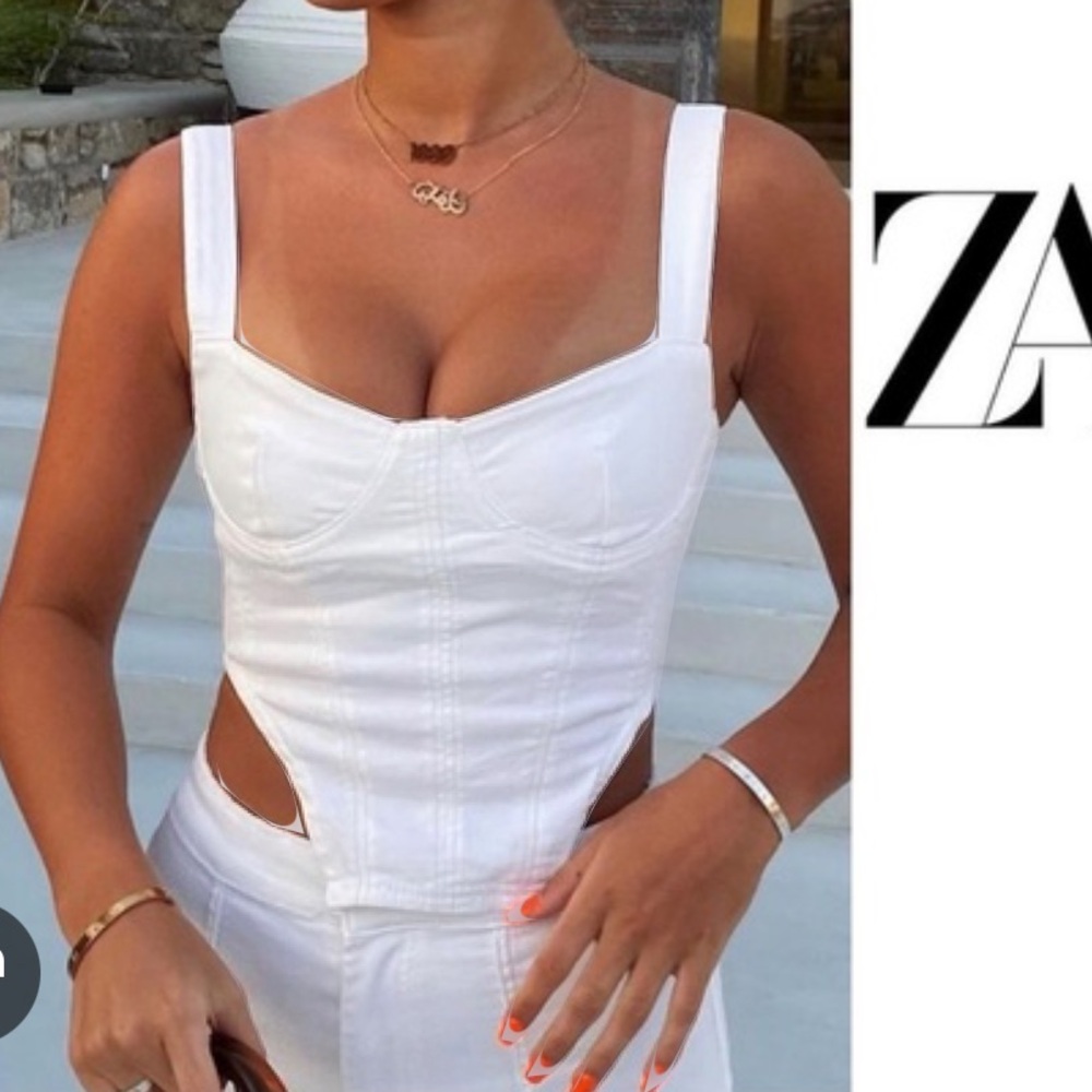 Zara White Denim Corset Top, Size: XS/S